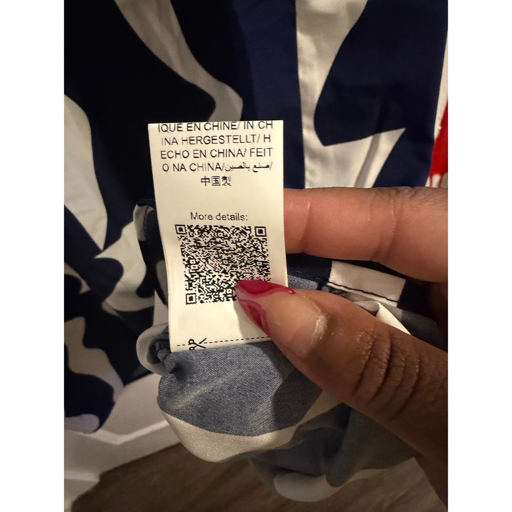SHEIN Curve 4XL Navy Blue White Abstract Wave Tie Neck Sleeveless Shift Dress - Picture 7 of 7